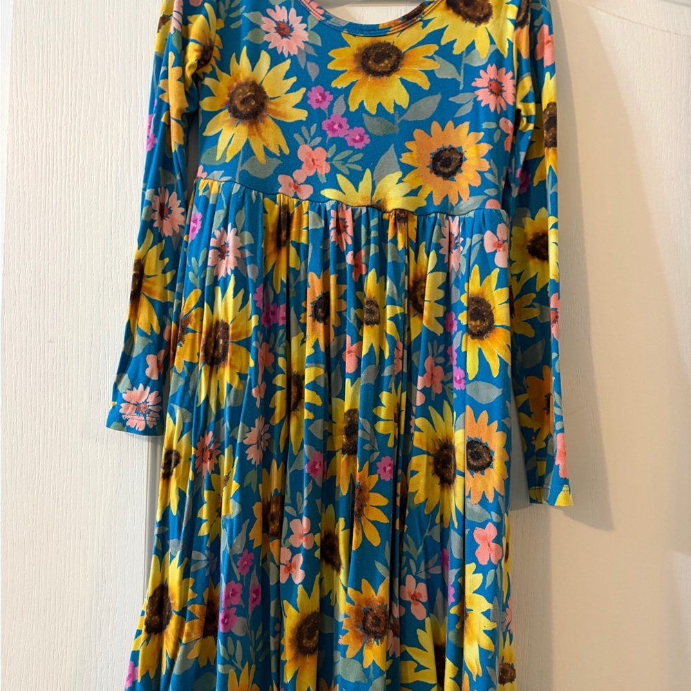 Little Sleepies Sunflower and Floral Kids Dress - Blue and Yellow